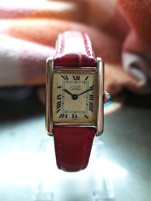 法國原裝卡地亞Cartier女士純銀包金腕錶