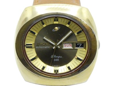 [專業模型] 機械錶 [ENICAR 1671001] 英納格 橢圓自動上鍊錶[金色面+星+日期]時尚/軍/中性錶
