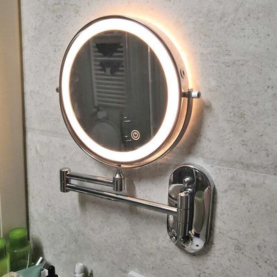 【熱賣精選】 浴室鏡子免打孔led折疊伸縮化妝鏡壁掛衛生間美容雙面帶燈掛墻式