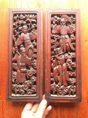 二手 清代八仙鏤雕花板  八仙人物木雕 精品木雕木藝 雕花板 古玩 木雕 擺件【洛陽虎】1624