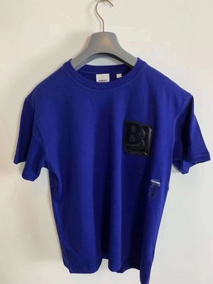 ╭☆包媽子店☆Burberry 2022春夏藍色字母款中性情侶短袖圓領T恤