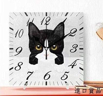 現貨賓士貓方形時鐘桌鐘 可愛小貓咪黑白貓藝術壁掛鐘牆鐘 時鐘靜音鐘簡約牆鐘裝飾鐘擺設禮物可開發票