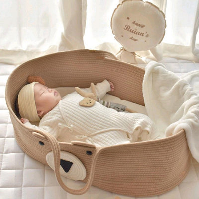 ✦愛美家✧現貨ins北歐風嬰兒手提籃 便携式純棉編織嬰兒睡籃 外出手提嬰兒籃 臟衣籃收納籃寵物提籃玩具籃拍攝道具