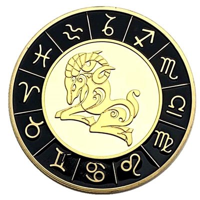 特價！美國十二星座鑲鉆幣鍍金白羊座紀念幣收藏精致太陽神金幣硬幣