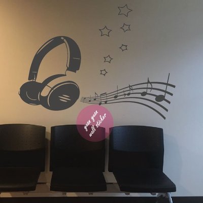 【源遠】耳機x音樂【M-05】 壁貼 設計 裝潢 璧紙 璧貼 室內設計  唱片 音符 music 鋼琴