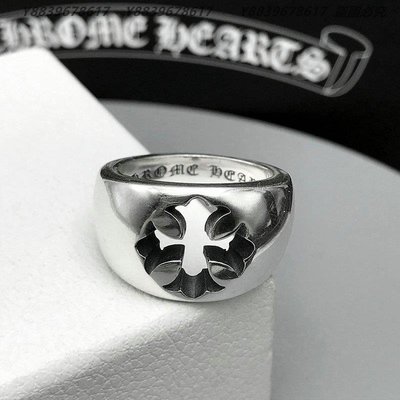 925純銀Chrome Hearts克羅心鏤空十字架戒指環斜款個性復古泰銀戒指男女食指
