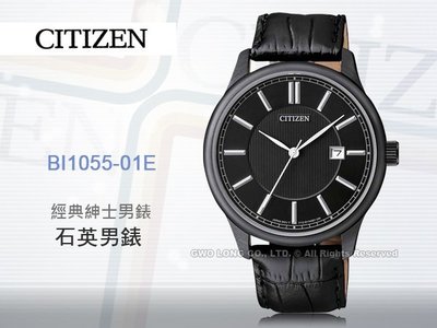 CITIZEN 星辰 手錶專賣店 CITIZEN BI1055-01E 男錶 指針錶 皮革錶帶 黑 防水 日期