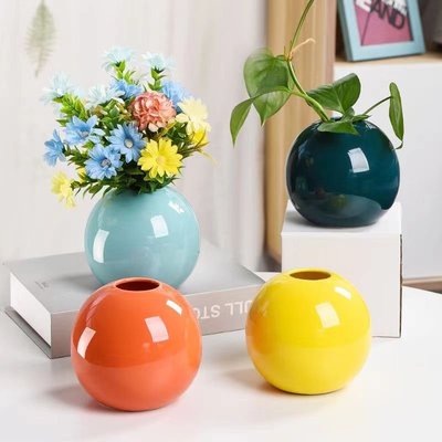 莫蘭迪色陶瓷花瓶水培器皿客廳餐桌擺件/輕奢創意居家裝飾花器/水養綠蘿綠色、橙色、黃色、藍色花盆  滿599免運