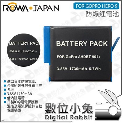 數位小兔【ROWA 樂華 FOR GOPRO HERO 9 鋰電池】GOPRO9 3.85V 1730mAh 公司貨 運
