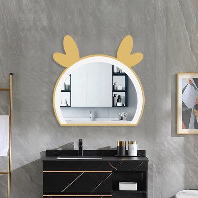 特賣- LED小動物可DIY鏡浴室鏡洗手間化妝鏡半圓鏡壁掛衛生間鏡兔子鏡子