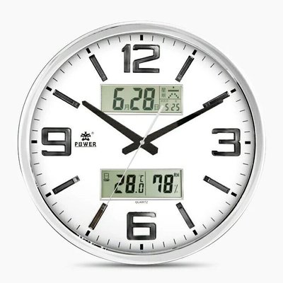 16吋霸王鐘錶日曆掛鐘掛表夜光客廳大號電子萬年曆溫度靜音時尚石英鐘 新台幣：1.368元