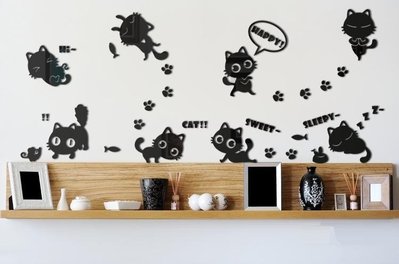 快樂貓 壁貼 立體壁貼 壓克力壁貼 貓 貓咪 老鼠  簡餐 餐廳 咖啡屋 兒童房 嬰兒床 搖籃 小孩房 幼稚園 童趣