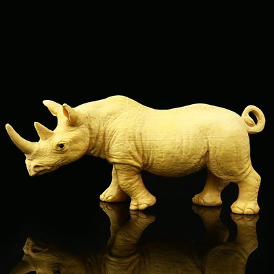 黃楊木雕刻工藝品創意實木精品家居裝飾動物犀牛文玩擺件收藏禮品