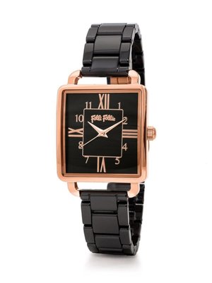 【熱賣精選】手錶帶 新款FOLLI FOLLIE芙麗陶瓷錶方形簡約黑色陶瓷玫瑰金石英錶女錶超夯