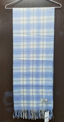 【英國百貨公司購入】圍巾 羊毛圍巾 氣質款 天空藍+白色格紋 喀什米爾羊毛 保暖 格紋 淺藍色 禮物 (全新台北現貨)