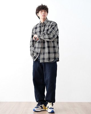 100％原廠 BEAMS JAPAN秋冬新品黑色條紋格子加厚拉鏈襯衫青少年CITY BOY潮
