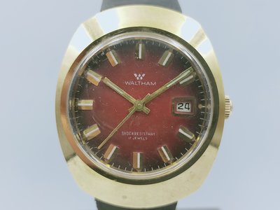 【Waltham】Waltham 華爾頓 漸層紅咖面鍍金 經典手上鍊錶 B502 皮帶錶款
