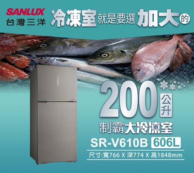 限時優惠免請詢問SANLUX台灣三洋【SR-V610B】606公升雙門變頻冰箱