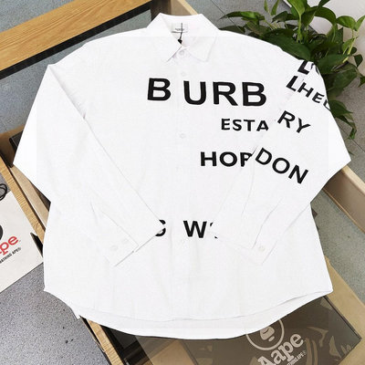 上新【款號：Jx60】2024ss新款BURBERRY巴寶莉3D打印立體字母印花休閑情侶長袖襯衫，采用爽滑純cp NO29495