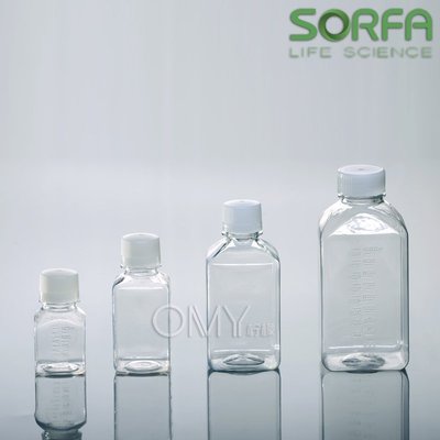 熱銷 -SORFA 125/250/500/1000ml方形血清瓶培養基方瓶 PET帶刻度 碩華