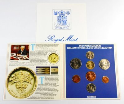 AA142  英國1984年 多種面額套幣 UNCIRCULATEC COIN 原套 長約15公分 寬約15公分