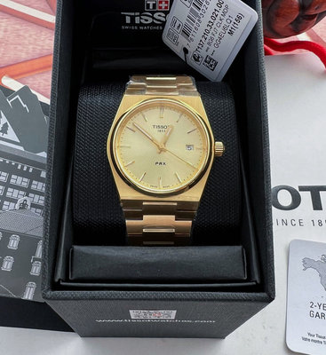 TISSOT PRX 35mm 金色面 金色不鏽鋼錶帶 石英 女士手錶 T1372103302100 天梭腕錶