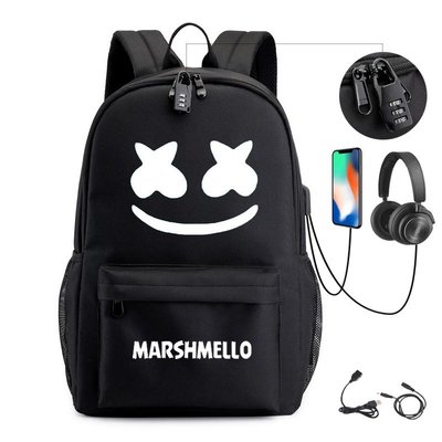 書包雙肩包夜光DJ音樂人Marshmello棉花糖雙肩包後背包USB充電防盜學生書包夜光款