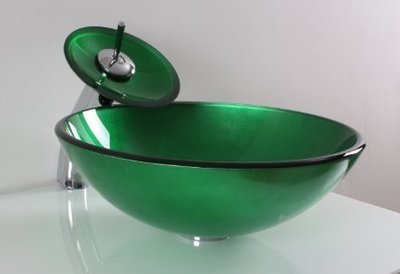 FUO衛浴: 42公分 綠色 彩繪強化玻璃藝術碗公盆 (LX0878)現貨一組
