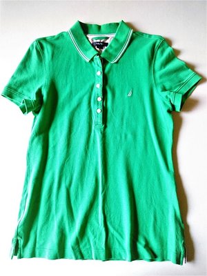 (((特價出清!!))) 二手 ~ 美國 NAUTICA 亮綠色 彈性棉 短袖POLO衫 (L)