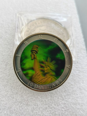 利比里亞2000年10元 自由女神立體幻彩 紀念幣 ，非流通【店主收藏】29076
