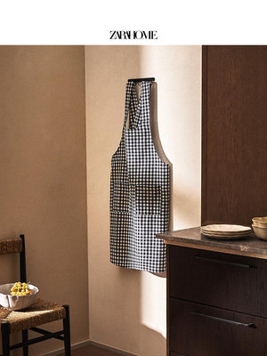 Zara Home 方格紋設計家用廚房做飯棉質圍裙工作服 43232027043