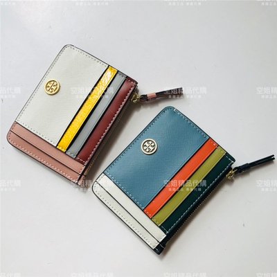 空姐代購 Tory Burch TB 8865 拉鏈零錢包 牛皮拼色 女士卡包 雙面卡槽 證件夾 卡夾 信用卡包 附購證