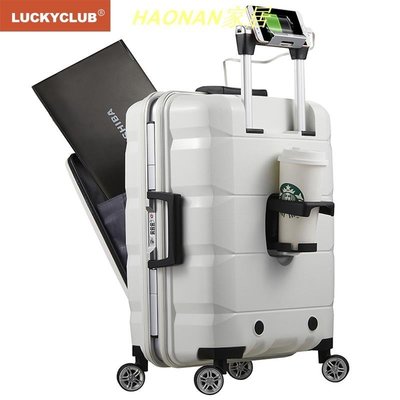 【熱賣精選】Lucky Club前置電腦行李箱男女密碼開口商務旅行小型20寸拉桿箱子
