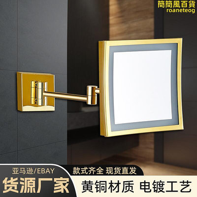 yi 方形led化妝鏡 衛生間鏡子燈浴室不鏽鋼摺疊鏡放大