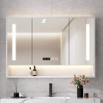智能浴室鏡柜單獨掛墻式帶燈洗手間梳妝鏡衛生間鏡子帶置物架收納