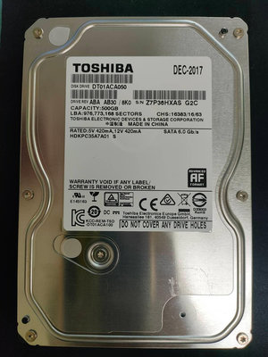 【TOSHIBA】 DT01ACA050 3.5吋硬碟 500GB(二手良品)