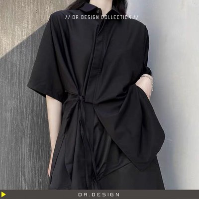 ►DR.DESIGN│DR32493特價575元 暗黑設計 小眾寬鬆 斜綁帶 寬袖 寬鬆 襯衫 上衣