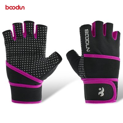 健身手套Boodun/博頓防護護腕健身手套 運動透氣露指硅膠防滑訓練半指手套