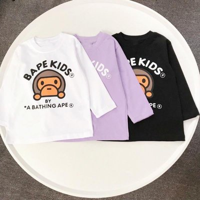 日本BAPE KIDS潮牌MILO卡通猴子頭秋装男童女童装纯棉長袖T恤