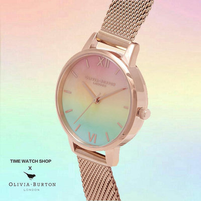 【時光鐘錶公司】Olivia Burton OB16RB25 玫金殼彩虹漸層母貝面玫金色米蘭帶腕錶手錶生日禮物情人節禮物