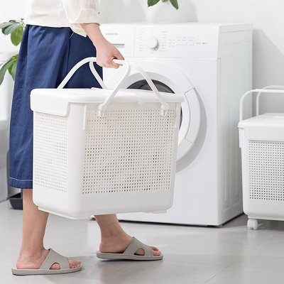 現貨熱銷-like-it日本進口臟衣籃家用帶把手收納籃可疊加洗衣籃帶蓋整理箱