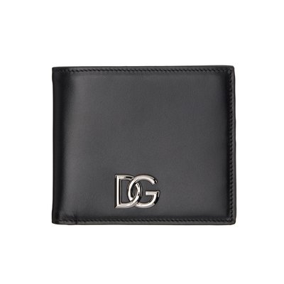 [全新真品代購] DOLCE & GABBANA DG LOGO 黑色皮革 短夾 / 皮夾