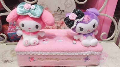 ♥小花花日本精品♥美樂蒂酷洛米粉色紫色蝴蝶結坐姿絨毛玩偶娃娃造型面紙盒面紙套衛生紙盒現貨