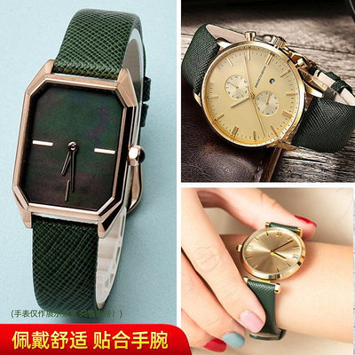 手錶帶 皮錶帶 鋼帶墨綠色真皮錶帶深綠男女配件代用阿瑪尼CK方錶DW蝴蝶扣配件