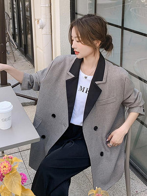 灰色西裝外套女秋季新款今年流行別致時尚高級質感法式上衣