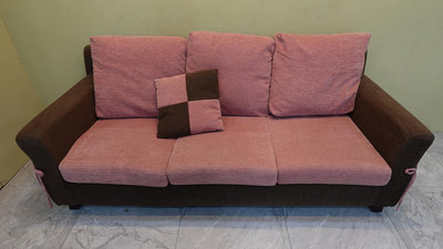 桃園二手家具推薦-190cm3人布沙發 2手 粉色 客廳臥室辦公室營業用 套房民宿租屋簡易扶手沙發椅 質感溫馨保暖