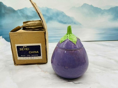 x日本舶來品陶瓷紫茄子茶入茶葉罐