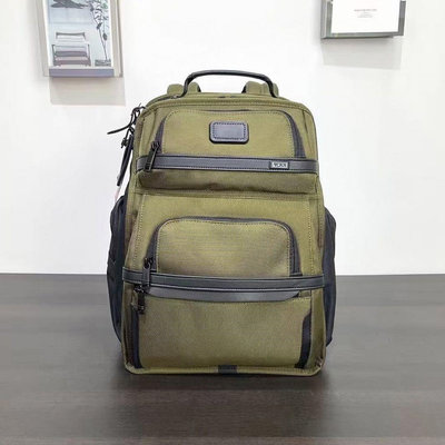 TUMI 2603580 綠色拼黑 彈道尼龍拼接皮革 多夾層雙肩後背包 可插行李箱 獨立電腦夾層 大容量 出差 商務 休閒 限量優惠