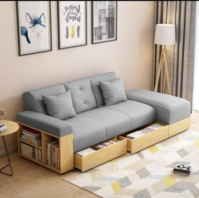 小戶型日式沙發床兩用可折疊多功能客廳雙人布藝梳化床組合多功能收納沙發床色-GOPLAY潮玩家居