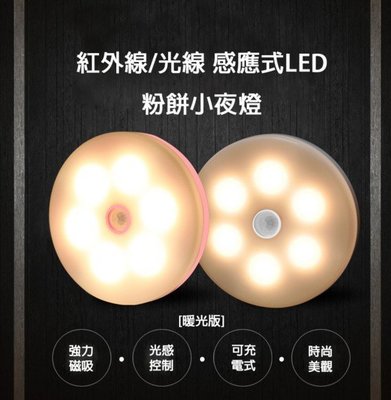 【東京數位】全新 小夜燈 紅外線/光線 感應式LED粉餅小夜燈 可充電式電池 固定方便 紅外線感應 電池長效